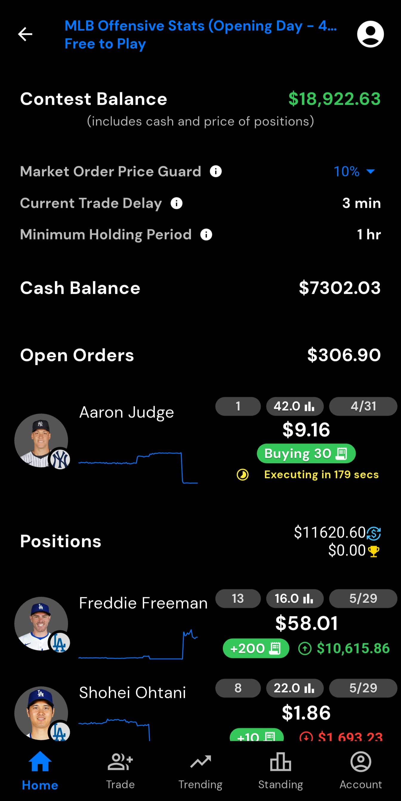 Player Options mobile application offensive stats screen