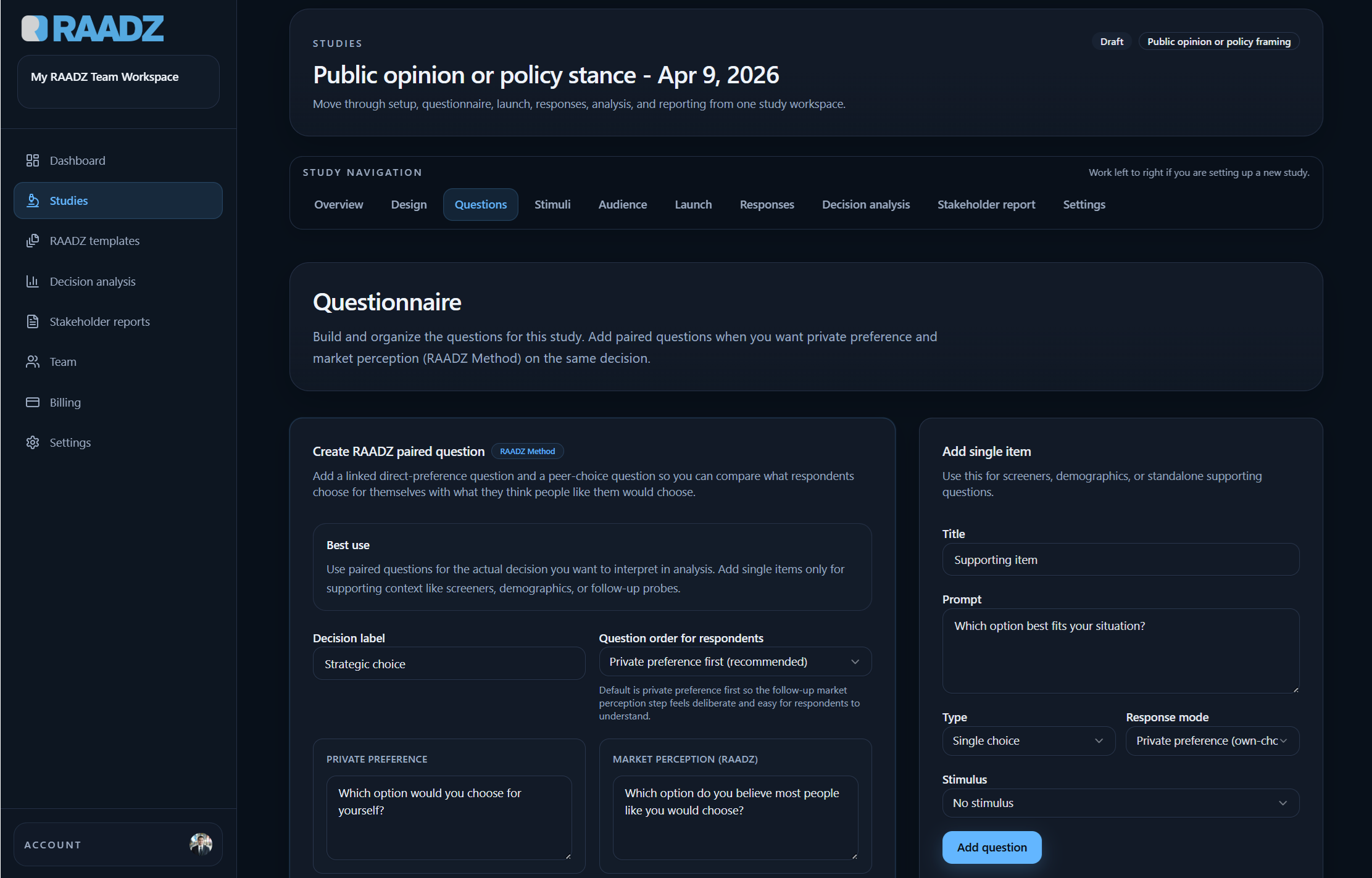 RAADZ survey setup workflow